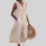 Merrin – Αμάνικο μίντι φόρεμα με κουμπιά