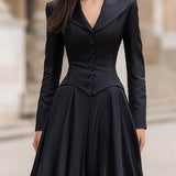 Κομψό Ραμμένο Μακρύ Φόρεμα με Μακριά Μανίκια