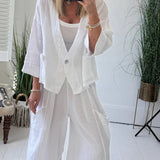 Σοφία | Αέρινο Λευκό Λινό Σετ με Ζακέτα & Παντελόνα