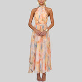 Φόρεμα μάξι με ακουαρέλα και λαιμόκοψη halter