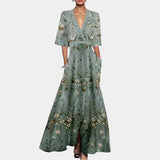 Φλοράλ Φόρεμα με V-Λαιμόκοψη