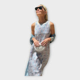 Μάξι Φόρεμα με Γραμμικά Μοτίβα και Αέρινη Ροή