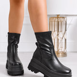 EVELIN - Μαύρα ελαστικά μποτάκια μάχης με chunky πλατφόρμα