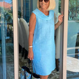 Πέρλες – Εφαρμοστό φόρεμα χωρίς μανίκια με στρογγυλή λαιμόκοψη