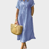 Ριγέ Πουκάμισο Φόρεμα με Πτερύγια, Κουμπιά και Λειτουργικές Τσέπες