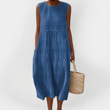 Κομψό Αμάνικο Φόρεμα από Βαμβάκι με Τσέπες