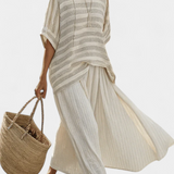 Σύνολο από λινό μπαμπού Daisy με κομψό ριγέ μπλούζα και ρευστά παντελόνια για μοντέρνο και άνετο στυλ