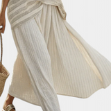 Σύνολο από λινό μπαμπού Daisy με κομψό ριγέ μπλούζα και ρευστά παντελόνια για μοντέρνο και άνετο στυλ