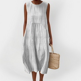 Κομψό Αμάνικο Φόρεμα από Βαμβάκι με Τσέπες
