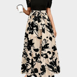 Φλοράλ Φόρεμα με Ψηλή Μέση και Ριγέ Μοτίβα