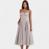 Ρετρό Μίντι Φόρεμα με Λεπτές Τιράντες