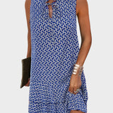 Μίνι Φόρεμα με Μοτίβο και Λεπτομέρεια Δεσίματος στον Λαιμό