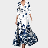 Μακρύ Φόρεμα με Λουλούδια και V-Ντεκολτέ