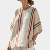 Σύνολο Μεσογείου Daisy από λινό μπαμπού με κομψές κόκκινες και πράσινες ρίγες