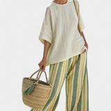 Συνολάκι από λινό μπαμπού Daisy Μεσογειακό με ρίγες ελιάς για ένα ανανεωτικό και κομψό στυλ