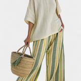 Συνολάκι από λινό μπαμπού Daisy Μεσογειακό με ρίγες ελιάς για ένα ανανεωτικό και κομψό στυλ