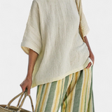 Συνολάκι από λινό μπαμπού Daisy Μεσογειακό με ρίγες ελιάς για ένα ανανεωτικό και κομψό στυλ