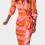 Midi Φόρεμα με Ριγέ Σχέδιο