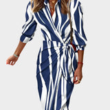 Midi Φόρεμα με Ριγέ Σχέδιο