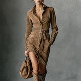 Σατέν Μίντι Φόρεμα με Μονόκουμπο και Γιακά