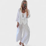 Σοφία | Αέρινο Λευκό Λινό Σετ με Ζακέτα & Παντελόνα