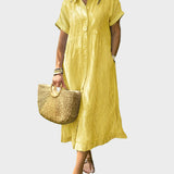 Ριγέ Πουκάμισο Φόρεμα με Πτερύγια, Κουμπιά και Λειτουργικές Τσέπες