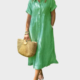 Ριγέ Πουκάμισο Φόρεμα με Πτερύγια, Κουμπιά και Λειτουργικές Τσέπες