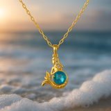 Χρυσό Κολιέ Σειρήνας με Μπλε Κρύσταλλο