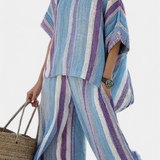 Κομψό Σετ Ριγέ Daisy σε αποχρώσεις Μάλβα και Ανοιχτού Γαλάζιου για μια σοφιστικέ εμφάνιση