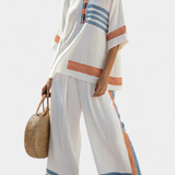 Σύνολο εθνοτικό Daisy σε λευκό με λεπτομέρειες σε μπλε και πορτοκαλί – μοναδικό και ζωντανό στυλ