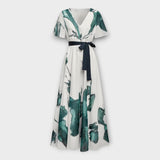 Μακρύ φόρεμα με ζώνη και αέρινη γραμμή