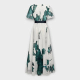 Μακρύ φόρεμα με ζώνη και αέρινη γραμμή