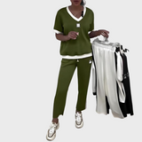 Γυναικείο Ανεπίσημο Σετ με Τοπ και Παντελόνι με V Ντεκολτέ