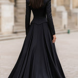 Κομψό Ραμμένο Μακρύ Φόρεμα με Μακριά Μανίκια