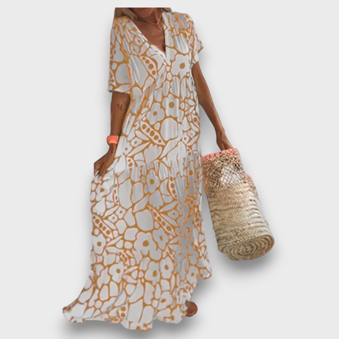 Μακρύ Φόρεμα με Σχέδιο Λουλουδιών και Κουμπιά