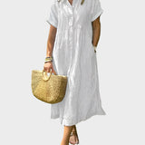 Ριγέ Πουκάμισο Φόρεμα με Πτερύγια, Κουμπιά και Λειτουργικές Τσέπες