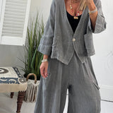 Σοφία | Αέρινο Λευκό Λινό Σετ με Ζακέτα & Παντελόνα