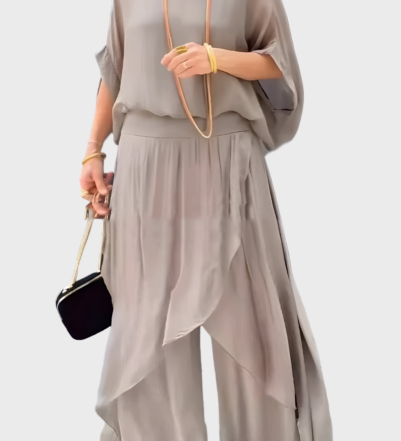 Τοπ Φαρδύ και Παντελόνι με Σκίσιμο – Σετ Δύο Τεμαχίων από Σιφόν