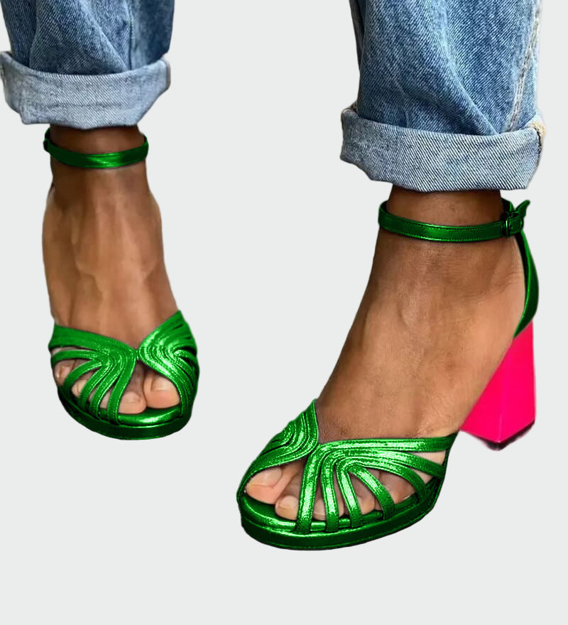 Πέδιλα με δίχρωμο τακούνι