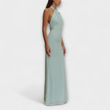 Μακρύ Φόρεμα με Δέσιμο στον Λαιμό και Σατινέ Υφή