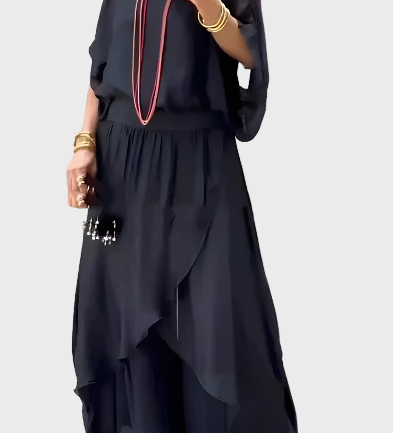 Τοπ Φαρδύ και Παντελόνι με Σκίσιμο – Σετ Δύο Τεμαχίων από Σιφόν