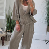 Σοφία | Αέρινο Λευκό Λινό Σετ με Ζακέτα & Παντελόνα