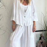 Σοφία | Αέρινο Λευκό Λινό Σετ με Ζακέτα & Παντελόνα