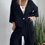 Σοφία | Αέρινο Λευκό Λινό Σετ με Ζακέτα & Παντελόνα