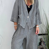 Σοφία | Αέρινο Λευκό Λινό Σετ με Ζακέτα & Παντελόνα