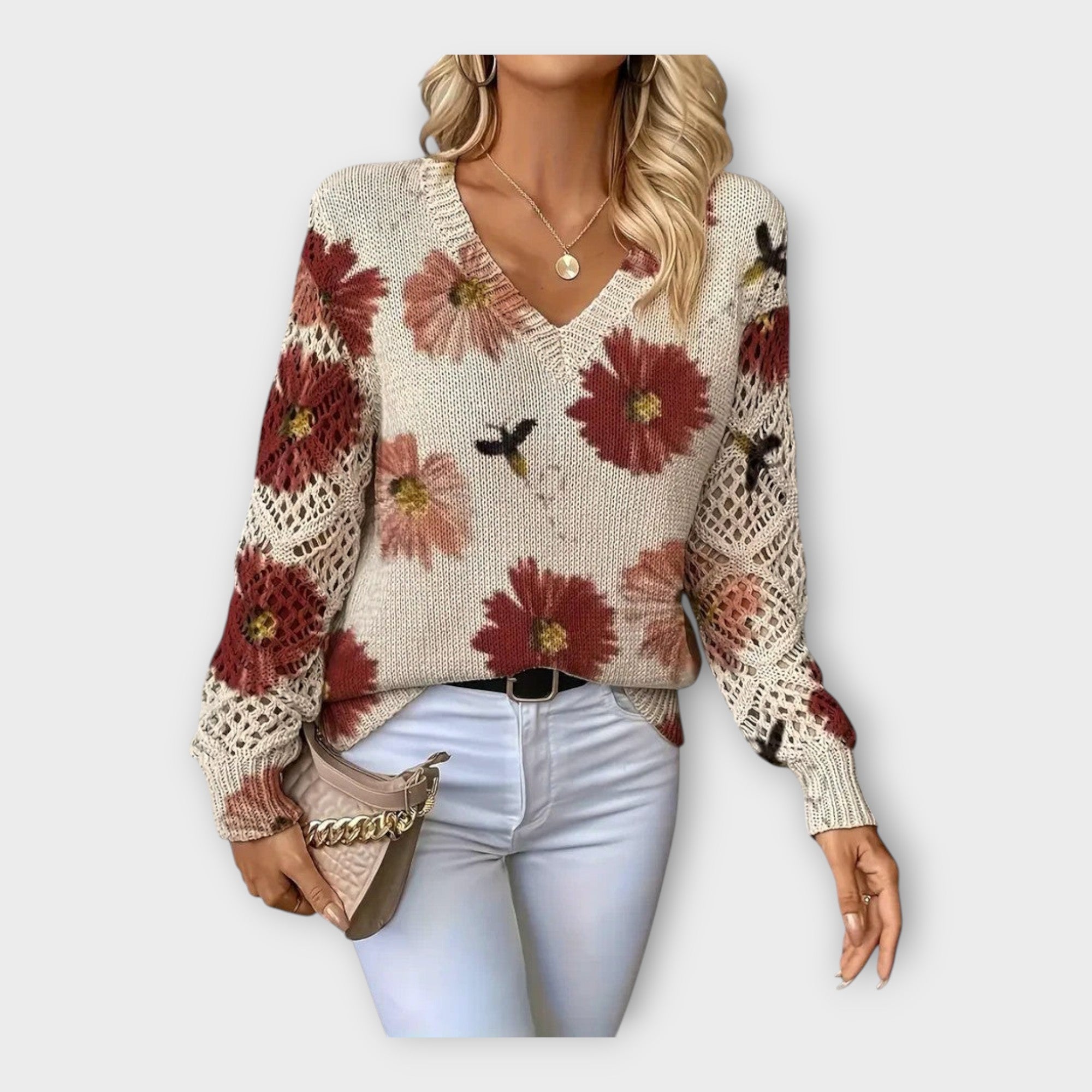 Πλεκτή Μπλούζα με Λεπτομέρειες Δαντέλας