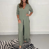 Καθημερινό Κουστούμι Δύο Τεμαχίων με Μακρύ Τοπ & Συμβατό Παντελόνι