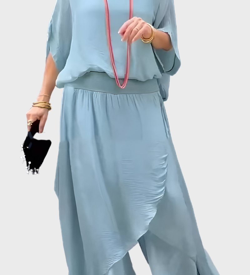 Τοπ Φαρδύ και Παντελόνι με Σκίσιμο – Σετ Δύο Τεμαχίων από Σιφόν