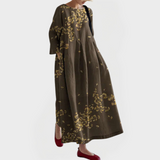 Κομψό Μάξι Φόρεμα από Λινό με Κεντημένη Φλοράλ Δαντέλα