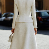 Λευκό Σακάκι από Τούλι με Τετράγωνη Λαιμόκοψη & Σετ Φούστας A-Line